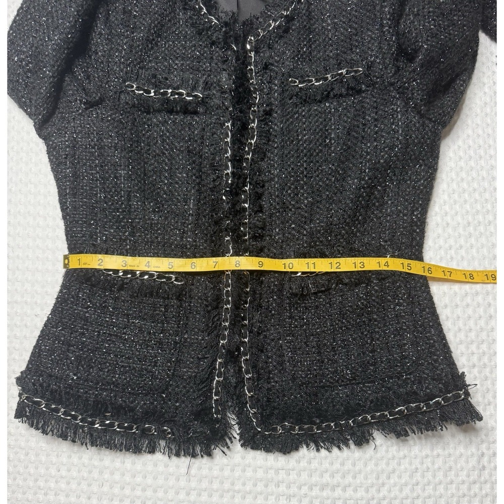 Boston Proper Parisian Shimmer Tweed Jacket SZ 10 Blazer Black Silver Chain Wool - Picture 10 of 10
